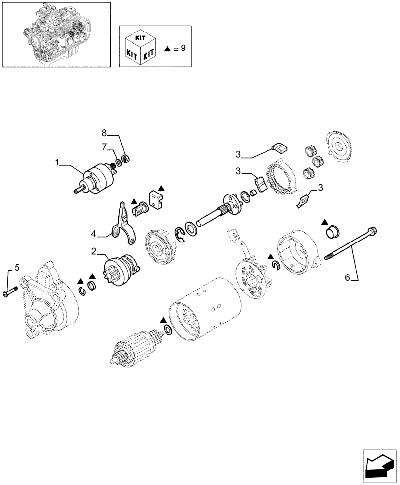 Схема запчастей Case IH F4GE9684D J600 - (0.36.0/A[01]) - STARTER MOTOR - COMPONENTS (504031929) 