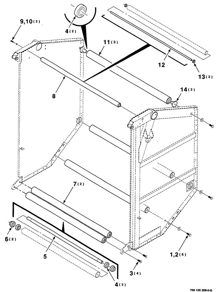 Схема запчастей Case IH RS561A - (6-008) - TAILGATE ROLLER ASSEMBLIES (14) - BALE CHAMBER