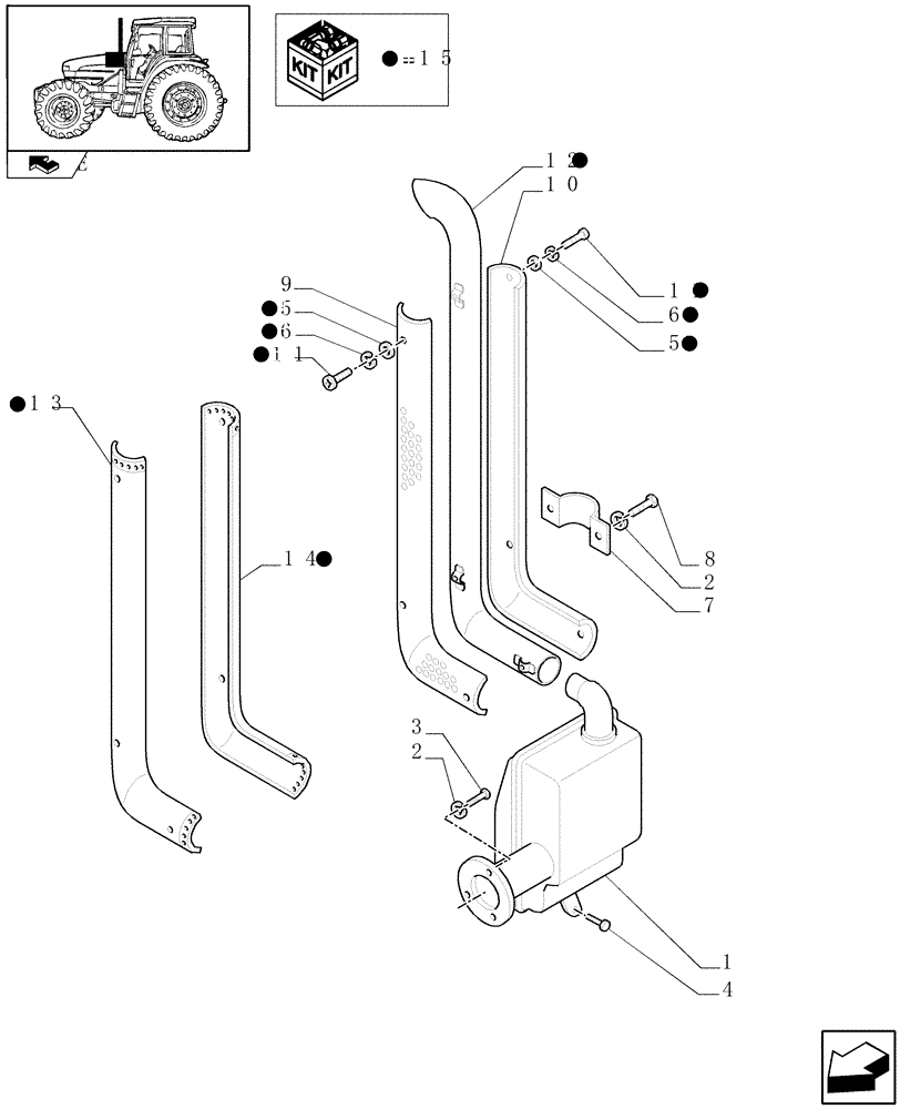 Схема запчастей Case IH FARMALL 85U - (1.15.1[01]) - MUFFLER - W/CAB - C6893 (02) - ENGINE EQUIPMENT