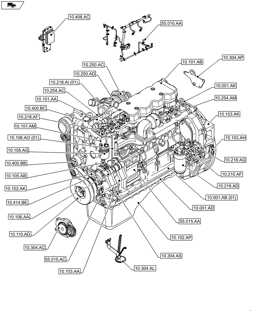 Схема запчастей Case IH F4HFE6138 A002 - (10.000.00) - ENGINE, SECTION INDEX (10) - ENGINE