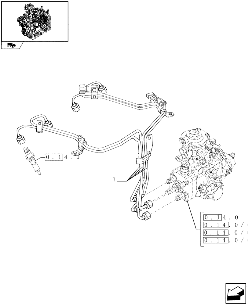 Схема запчастей Case IH FARMALL 85U - (0.14.9) - INJECTION EQUIPMENT - PIPING (01) - ENGINE