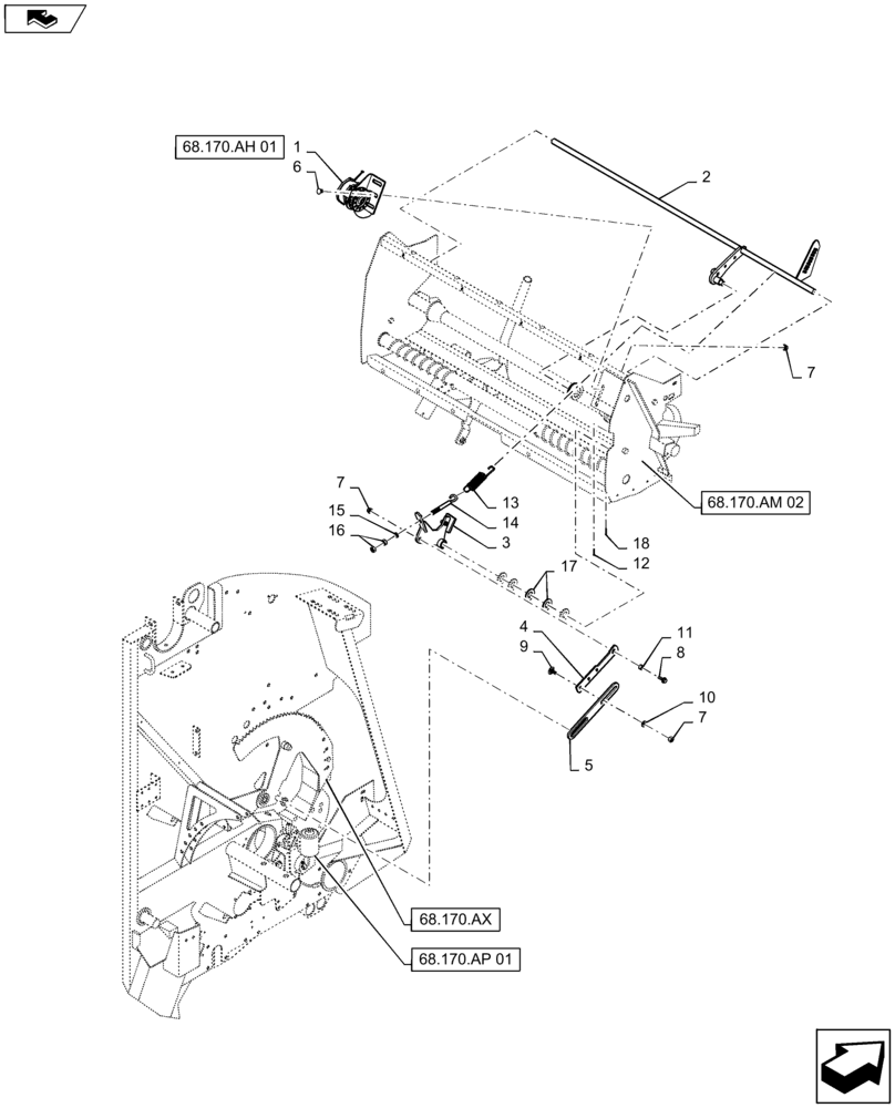 Схема запчастей Case IH RB565 - (68.170.AH[02]) - DUCKBILL DRIVE MOUNTING PARTS (68) - TYING/WRAPPING