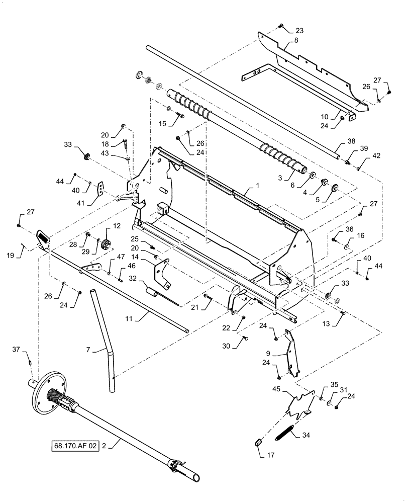 Схема запчастей Case IH RB565 - (68.170.AM[02]) - VAR - 726666, 726964 - NET WRAP STATIONARY ROLL BRAKE TENSIONER, YFN188618 AND PRIOR (68) - TYING/WRAPPING