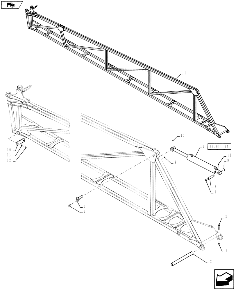 Схема запчастей Case IH 2240 - (39.130.AB[02]) - RH INNER BOOM, 80/90 BOOM (39) - FRAMES AND BALLASTING