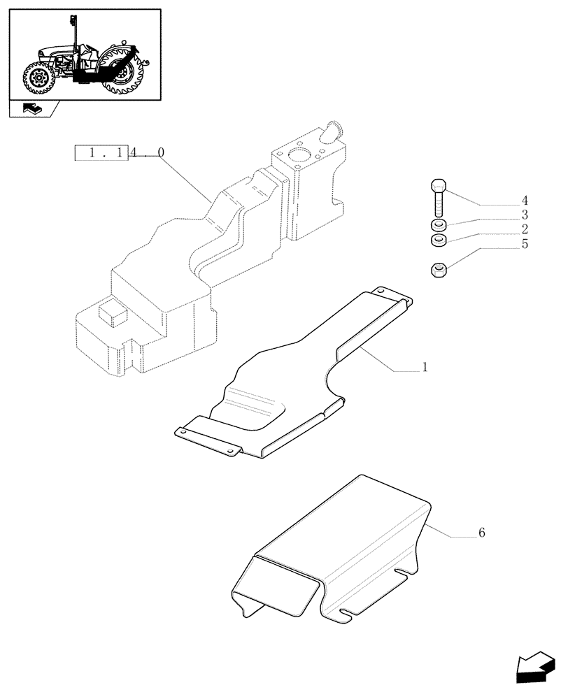 Схема запчастей Case IH FARMALL 65C - (1.14.0/01) - FUEL TANK SHIELD PROTECTION (VAR.330135) (02) - ENGINE EQUIPMENT