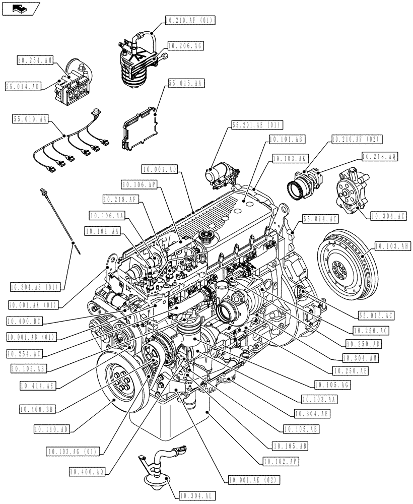 Схема запчастей Case IH F3BFE613E A003 - (10.000.00) - SECTION INDEX - ENGINE (10) - ENGINE