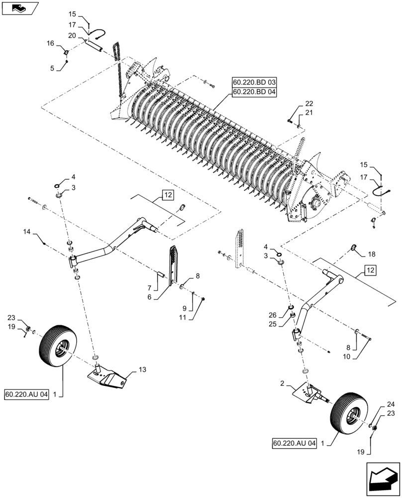 Схема запчастей Case IH RB565 - (60.220.AU[03]) - VAR - 726823 - CASTER PICK-UP WHEEL ASSY (60) - PRODUCT FEEDING