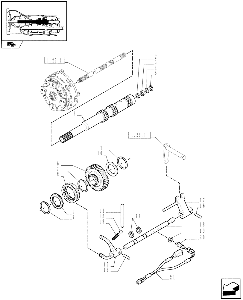 Схема запчастей Case IH FARMALL 65C - (1.28.1/03[02]) - 28X16 FOR 16X16 MECHANICAL TRANSMISSION (CREEPER) - CLUTCH SHAFT (VAR.330111) (03) - TRANSMISSION