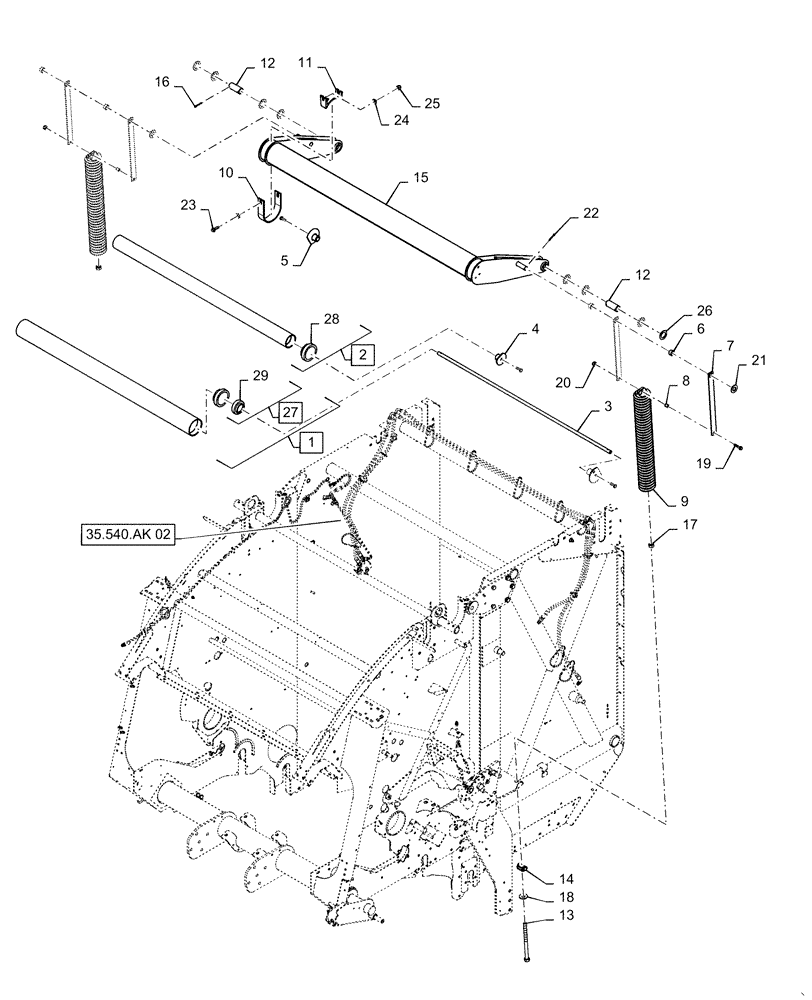 Схема запчастей Case IH RB565 - (62.140.AQ[02]) - VAR - 726813 - BALE TENSION TAKE UP ARM AND TWO SPRINGS, DUAL HYD. CYLINDERS, MANUAL CONTROL, YFN188618 AND PRIOR (62) - PRESSING - BALE FORMATION