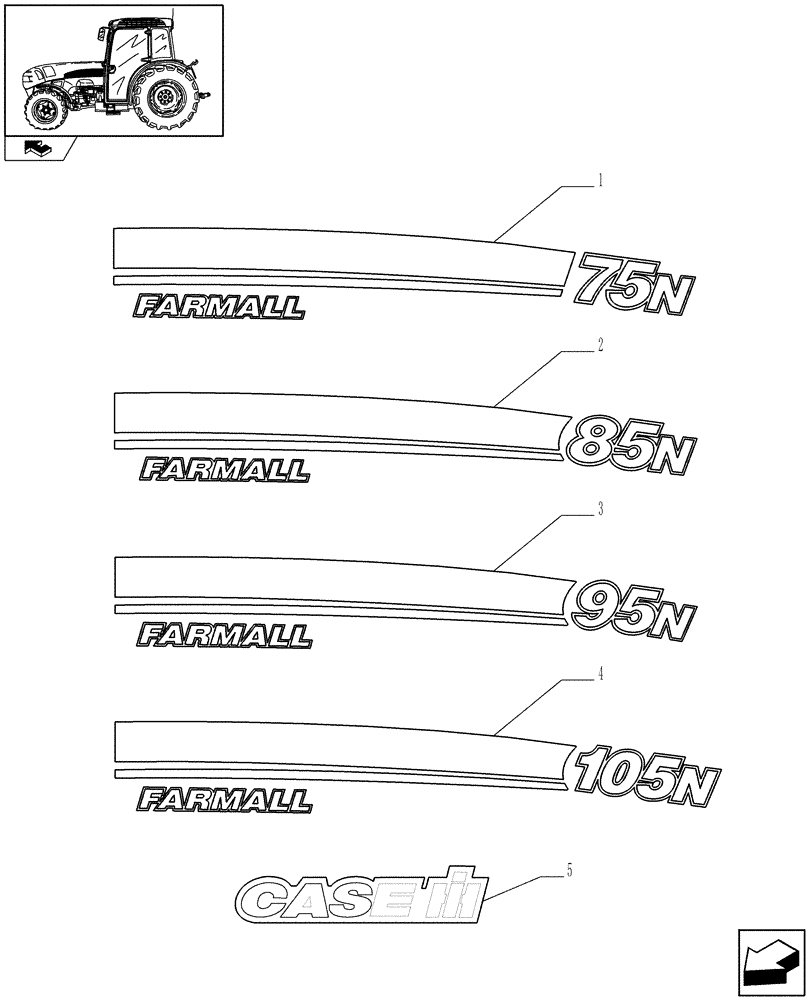 Схема запчастей Case IH FARMALL 95N - (1.98.2/02) - NA PACKAGE - MODEL IDENTIFICATION DECALS (VAR.330007) (13) - DECALS