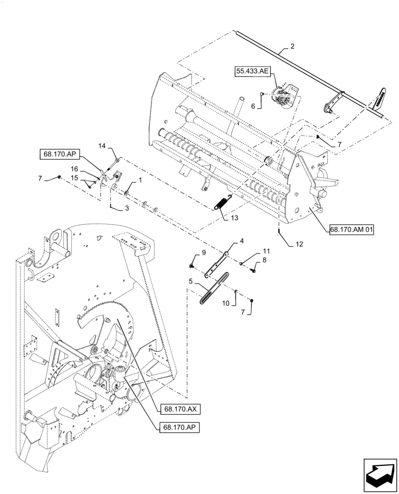 Схема запчастей Case IH RB455 - (68.170.AH[01]) - DUCKBILL DRIVE MOUNTING PARTS (68) - TYING/WRAPPING