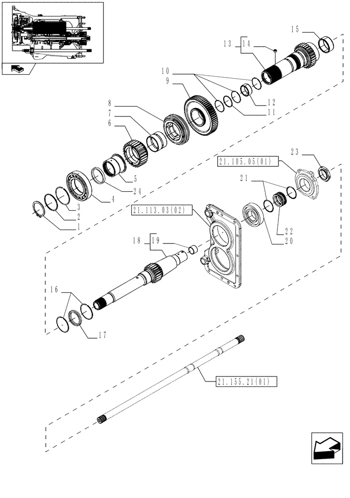 Схема запчастей Case IH MAGNUM 225 - (21.155.05[02]) - TRANSMISSION 40KPH - I & III RANGE GEARS, WITH CONTINUOUSLY VARIABLE TRANSMISSION (21) - TRANSMISSION