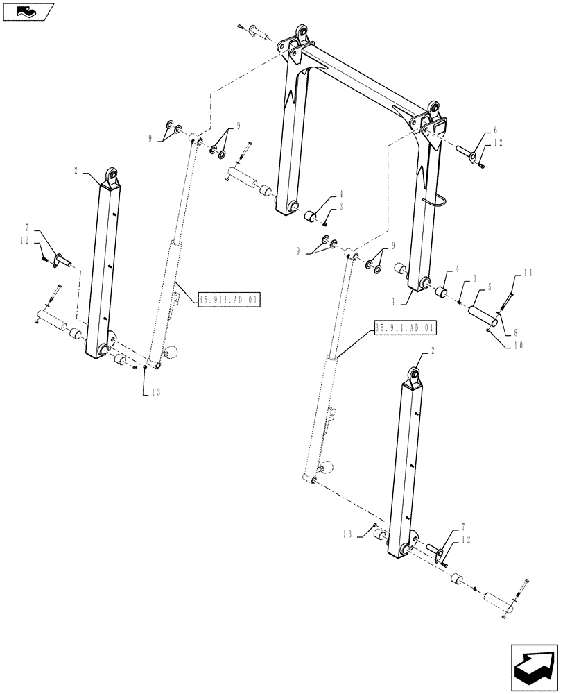 Схема запчастей Case IH 2240 - (39.130.AG[01]) - BOOM LIFT LINK, 80/90 BOOM (39) - FRAMES AND BALLASTING