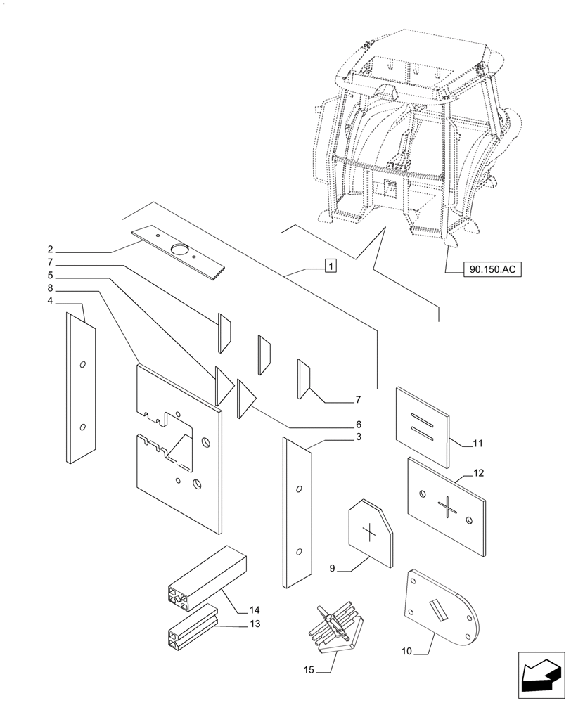 Схема запчастей Case IH FARMALL 140A - (90.160.CK[02]) - INSULATOR, CAB (90) - PLATFORM, CAB, BODYWORK AND DECALS