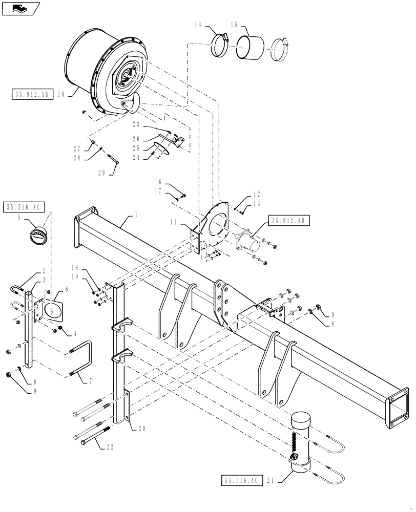 Схема запчастей Case IH 825 - (39.100.AB[02]) - HYDRAULIC FAN MOUNTING (39) - FRAMES AND BALLASTING