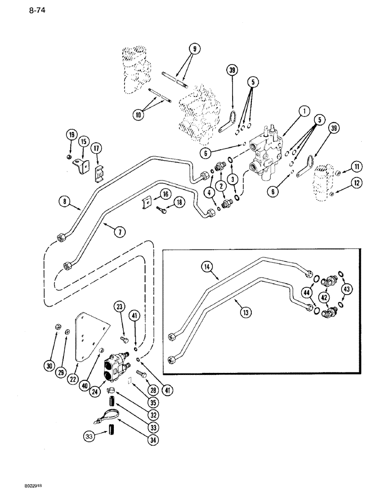 Схема запчастей Case IH 7120 - (8-74) - THIRD CIRCUIT REMOTE HYDRAULICS, TRANSMISSION SERIAL NUMBER AJB0018756 THROUGH AJB0060499 (08) - HYDRAULICS