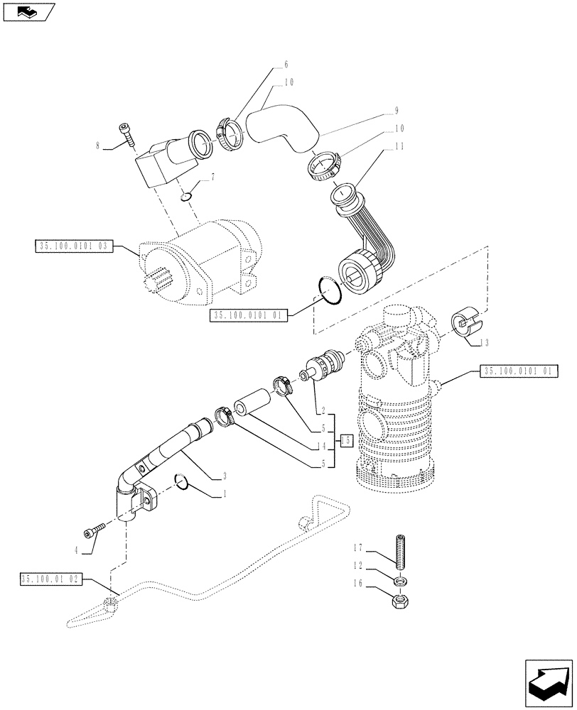 Схема запчастей Case IH PUMA 170 - (35.100.0101[02]) - 150 L/MIN PUMP W/EDC - PIPES PUMPS (VAR.729004-728481 / 743616) (35) - HYDRAULIC SYSTEMS