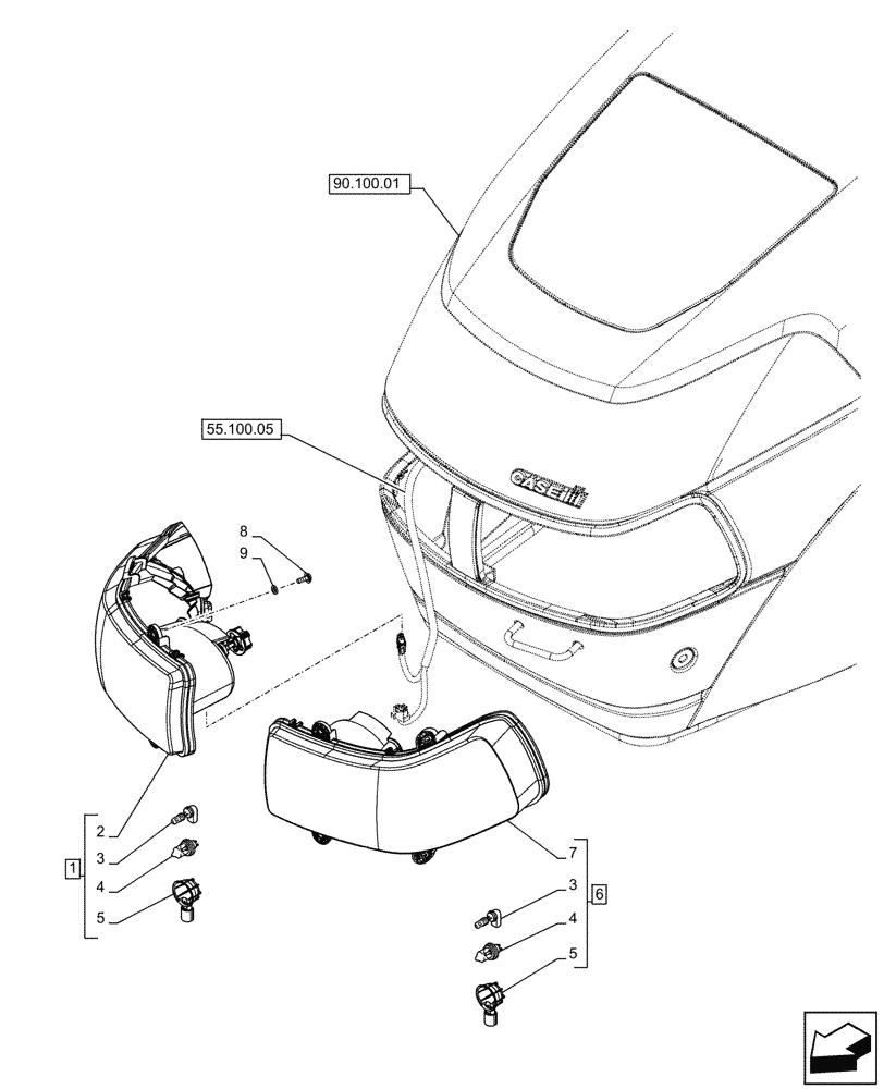 Схема запчастей Case IH FARMALL 65C - (55.404.01) - ROAD LIGHTS - FRONT HEADLAMPS (55) - ELECTRICAL SYSTEMS