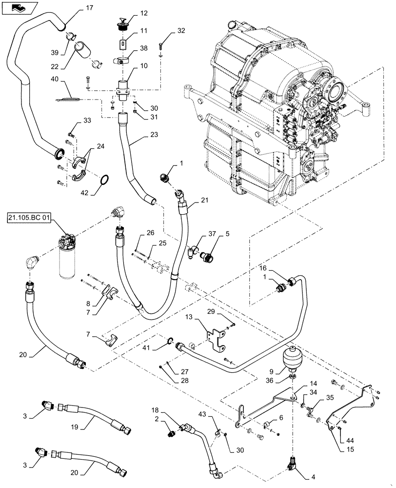 Схема запчастей Case IH STEIGER 350 - (21.105.AQ[01]) - TRANSMISSION LUBRICATION (21) - TRANSMISSION