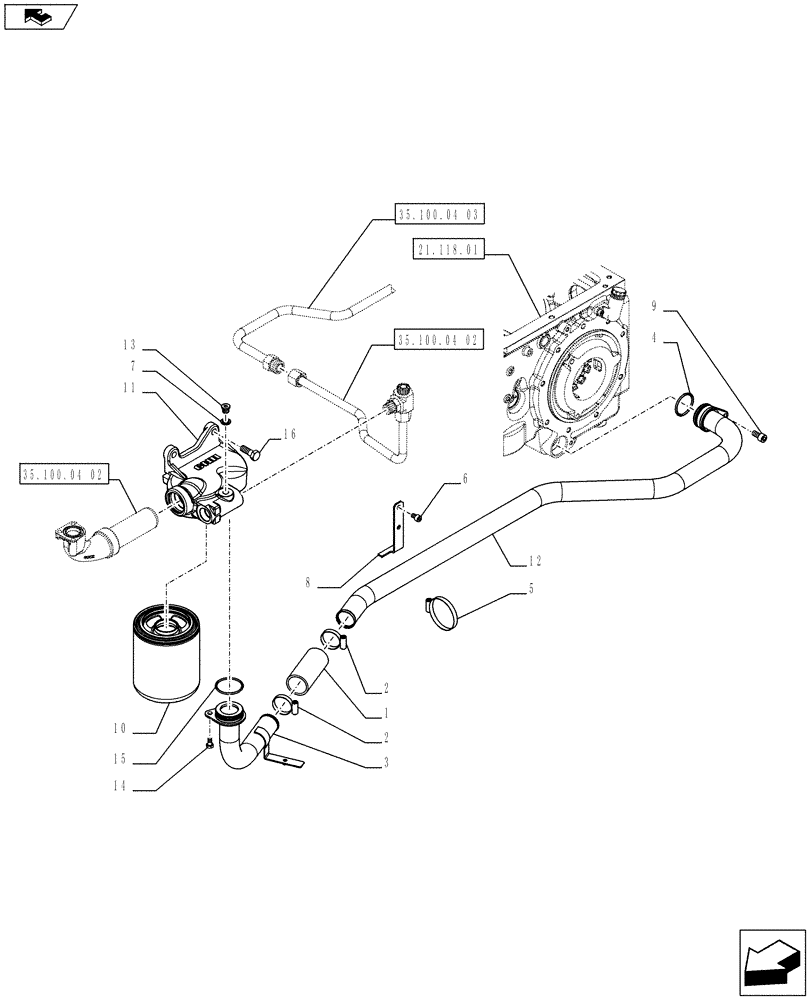 Схема запчастей Case IH FARMALL 65C - (35.100.04[01]) - HYDRAULIC LIFT SYSTEM - OIL FILTER, PIPES AND SUPPORT (35) - HYDRAULIC SYSTEMS