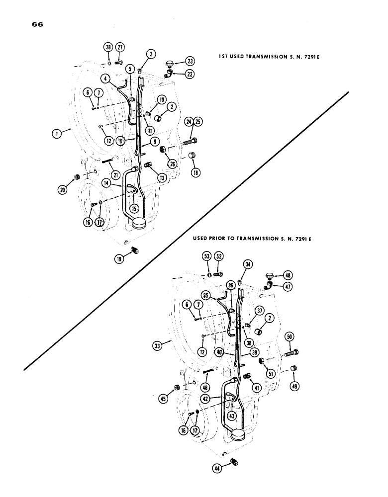 Схема запчастей Case IH 1200 - (066) - TRANSMISSION CASE AND OIL TUBES, FIRST USED TRANSMISSION SERIAL NUMBER 7291E (06) - POWER TRAIN