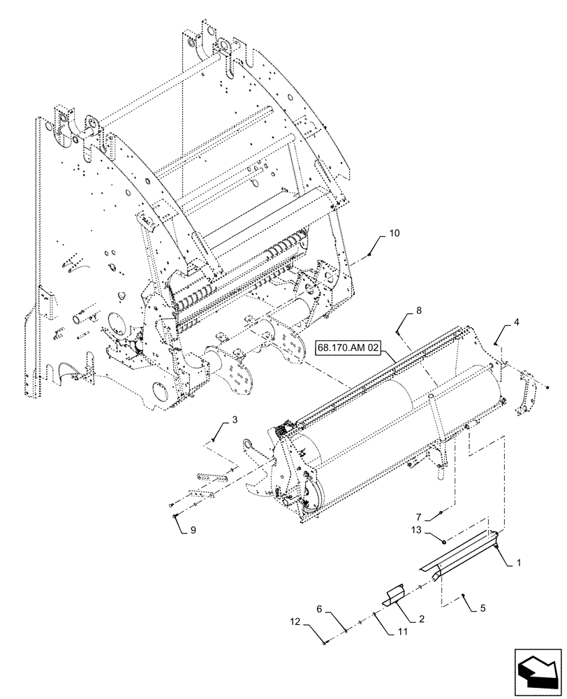 Схема запчастей Case IH RB565 - (68.170.AM[03]) - NET WRAP STATIONARY ROLL BRAKE TENSIONER MOUNTING PARTS (68) - TYING/WRAPPING