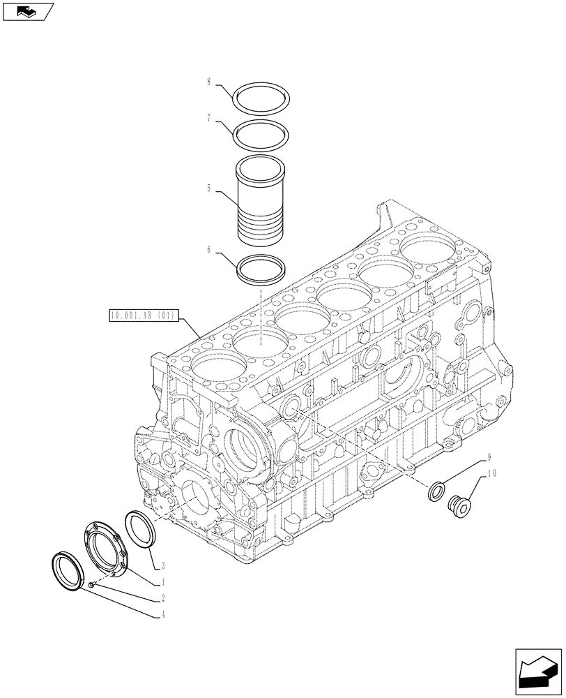 Схема запчастей Case IH F3BFE613E A003 - (10.001.AB[02]) - CRANKCASE (10) - ENGINE