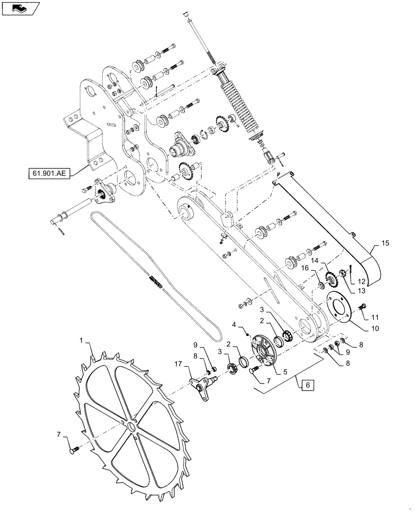 Схема запчастей Case IH 825 - (61.901.AE[02]) - CONTACT WHEEL ASSEMBLY (61) - METERING SYSTEM