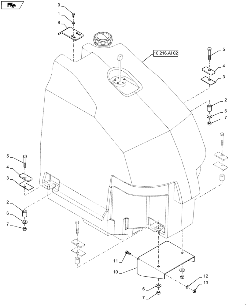 Схема запчастей Case IH 2240 - (10.216.AI[01]) - FUEL TANK MOUNTING (10) - ENGINE