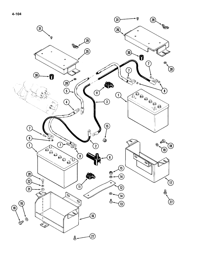 Схема запчастей Case IH 4994 - (4-104) - BATTERIES, CABLES AND MOUNTING (04) - ELECTRICAL SYSTEMS