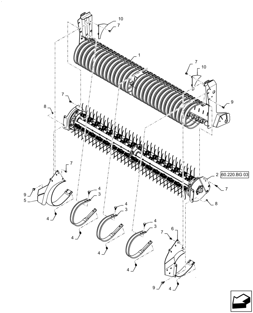 Схема запчастей Case IH RB565 - (60.220.BD[03]) - VAR - 726861, 726827 - 2M PICKUP ASSEMBLY, 4-BAR (60) - PRODUCT FEEDING