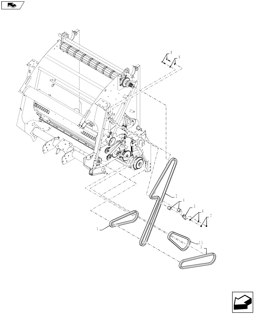 Схема запчастей Case IH RB565 - (62.140.AJ[03]) - LH DRIVE - CHAIN (62) - PRESSING - BALE FORMATION