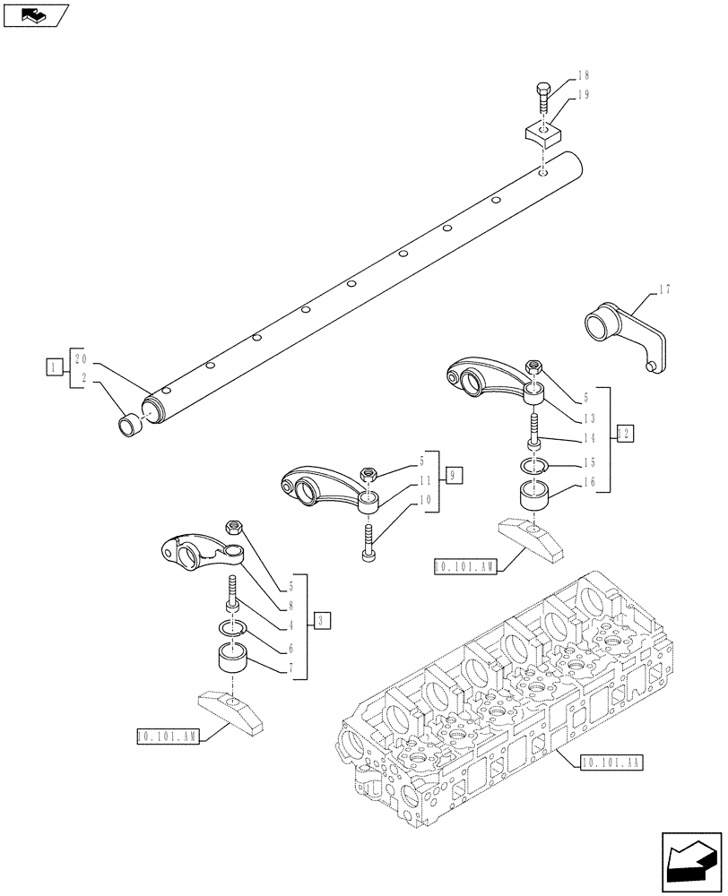 Схема запчастей Case IH F3BFE613E A015 - (10.106.AP) - ROCKER, SHAFT (10) - ENGINE