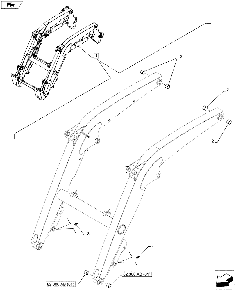 Схема запчастей Case IH FARMALL 95C - (82.100.AA[02]) - VAR - 334490 - LOADER ARM, BUSHING (82) - FRONT LOADER & BUCKET