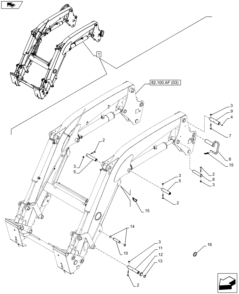 Схема запчастей Case IH FARMALL 95C - (82.100.BG[02]) - VAR - 334490 - LOADER ARM, PIN (82) - FRONT LOADER & BUCKET