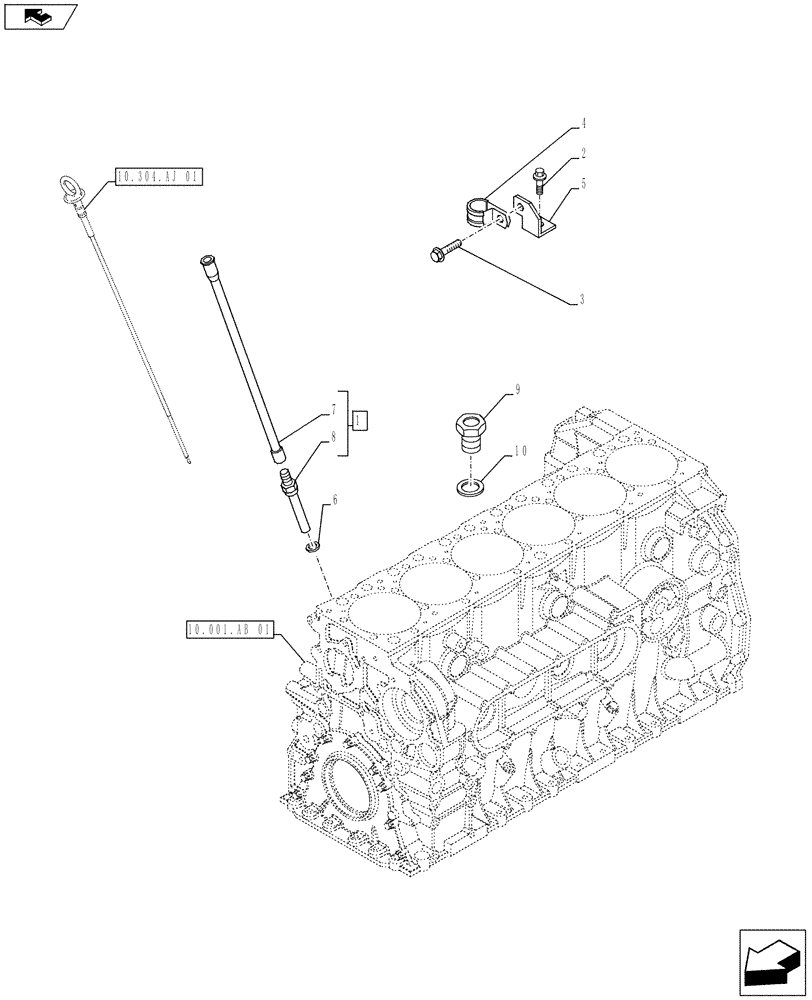 Схема запчастей Case IH F2CFE613L A022 - (10.304.AJ[02]) - SUPPORT TUBE, ENGINE OIL DIPSTICK (10) - ENGINE