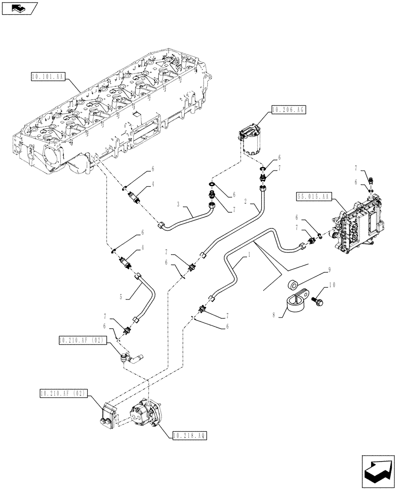 Схема запчастей Case IH F3BFE613E A012 - (10.210.AF[01]) - FUEL LINE (10) - ENGINE