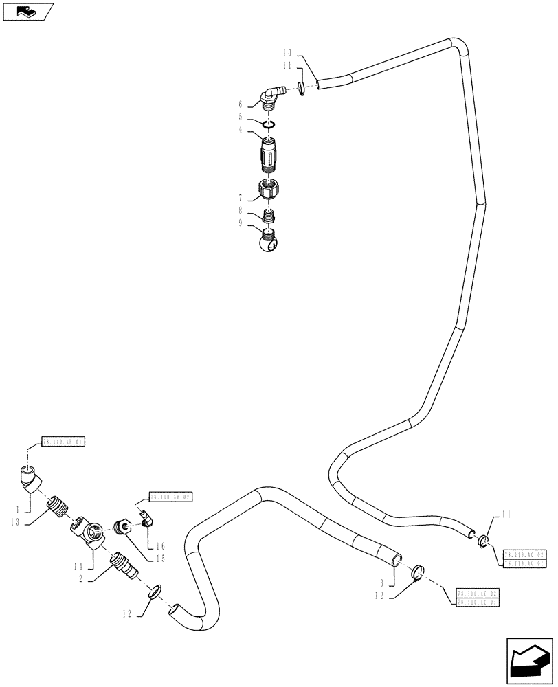 Схема запчастей Case IH 2240 - (78.110.AH[03]) - RINSE SYSTEM PLUMBING (78) - SPRAYING