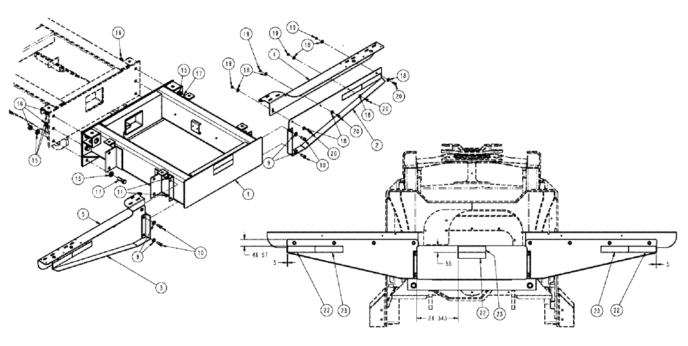 Схема запчастей Case IH 810 - (05-006) - EXTENSION GROUP, 70, 46" Extensions & Mount Group