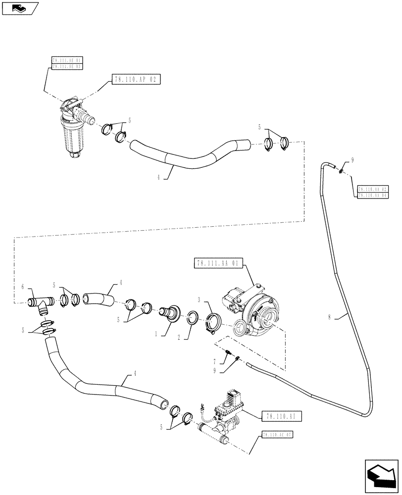 Схема запчастей Case IH 2240 - (78.110.AC[05]) - PRODUCT PUMP PLUMBING (78) - SPRAYING