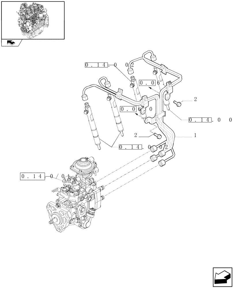 Схема запчастей Case IH FARMALL 75N - (0.14.9/01) - INJECTION EQUIPMENT - PIPING (01) - ENGINE