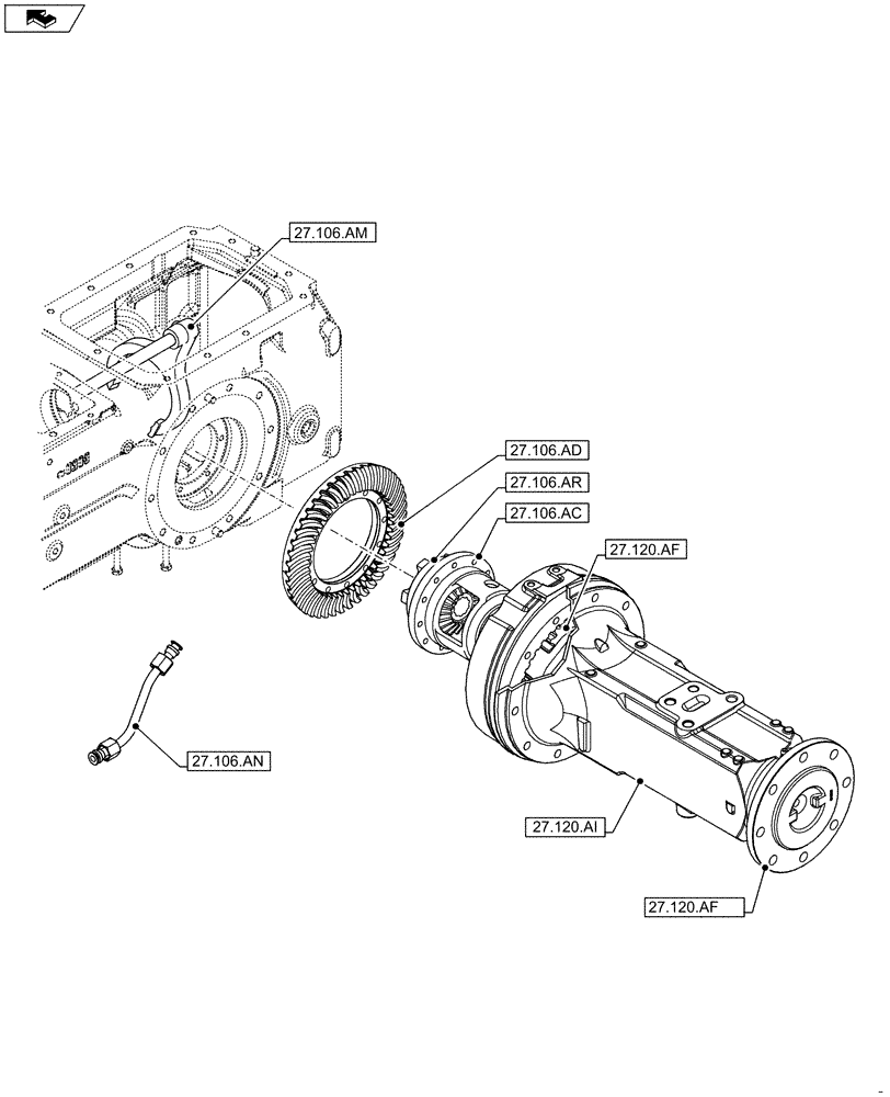 Схема запчастей Case IH FARMALL 95C - (27.000.00) - SECTION INDEX - REAR DRIVE AXLE (27) - REAR AXLE SYSTEM