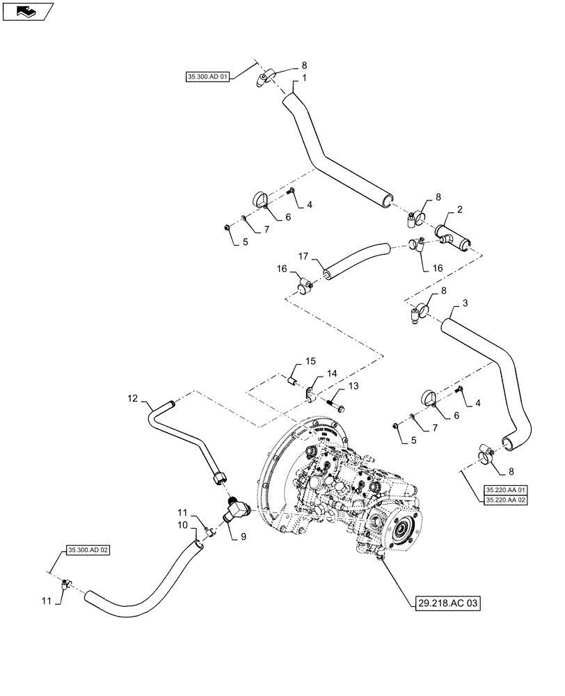 Схема запчастей Case IH SR175 - (29.204.AB[04]) - HYDROSTATIC PUMP, SUPPLY LINES, E-H CONTROLS (29) - HYDROSTATIC DRIVE