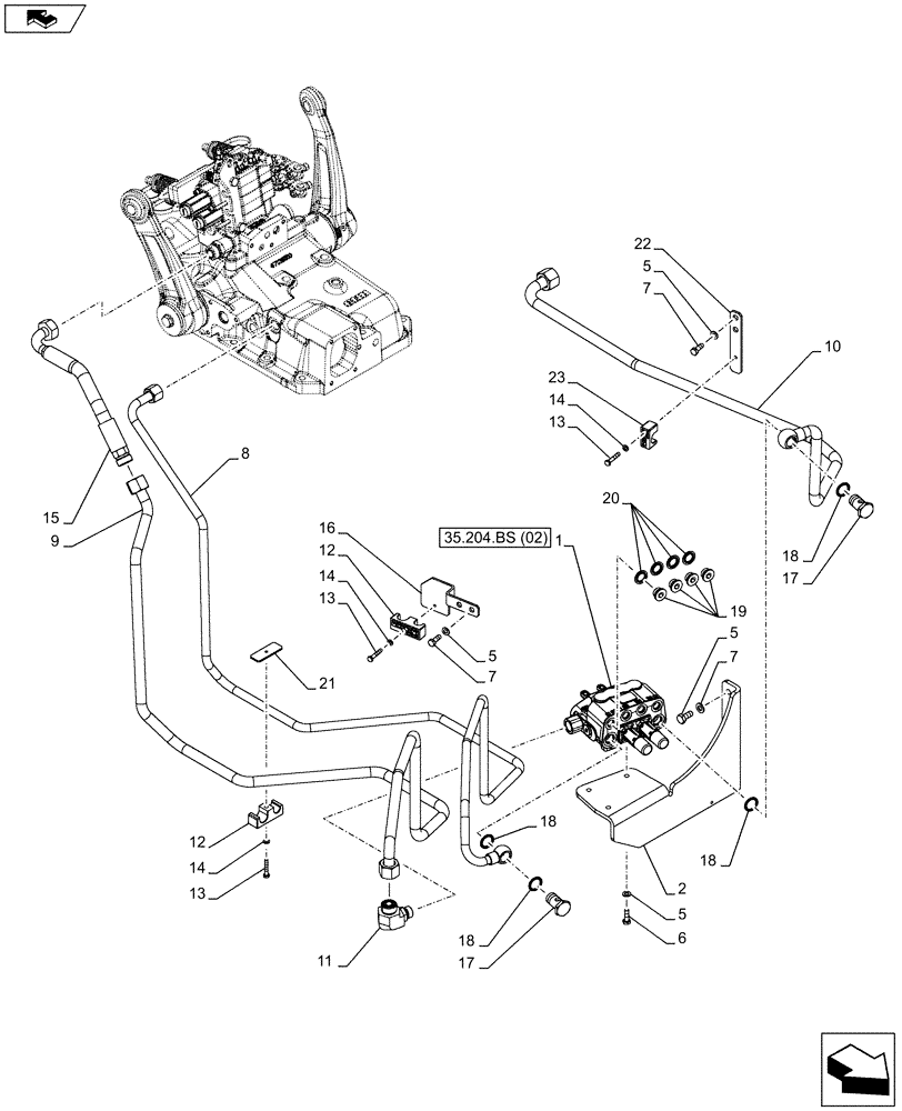 Схема запчастей Case IH FARMALL 105C - (35.204.BS[03]) - VAR - 336125, 338125 - MID MOUNT VALVE KIT, BRACKET, PIPE (W/TRAILER BRAKE VALVE) (35) - HYDRAULIC SYSTEMS