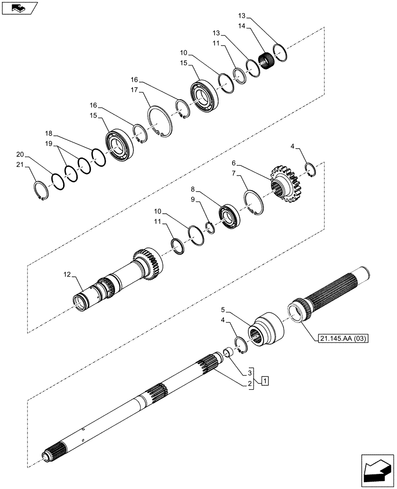 Схема запчастей Case IH FARMALL 95C - (21.162.AJ[03]) - VAR - 744762 - TRANSMISSION, REVERSER (21) - TRANSMISSION