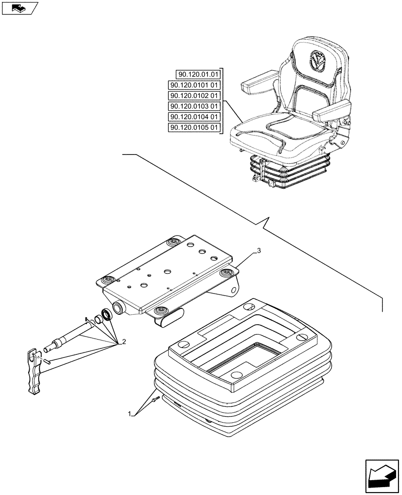 Схема запчастей Case IH FARMALL 75C - (90.120.02[01]) - SEAT, MECHANICAL - BREAKDOWN (90) - PLATFORM, CAB, BODYWORK AND DECALS