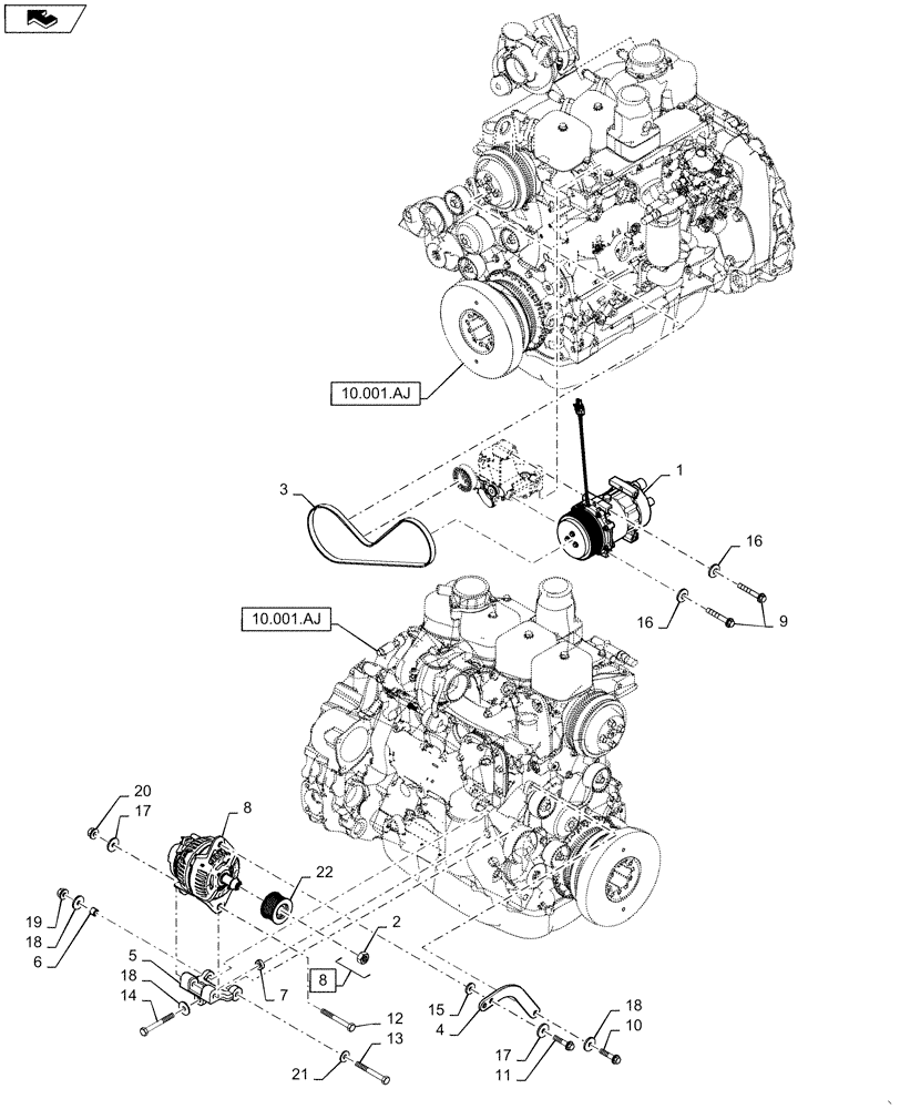 Схема запчастей Case IH WD1203 - (50.200.AA[02]) - A/C COMPRESSOR, ALTERNATOR ASSY, MOUNTING PARTS (50) - CAB CLIMATE CONTROL