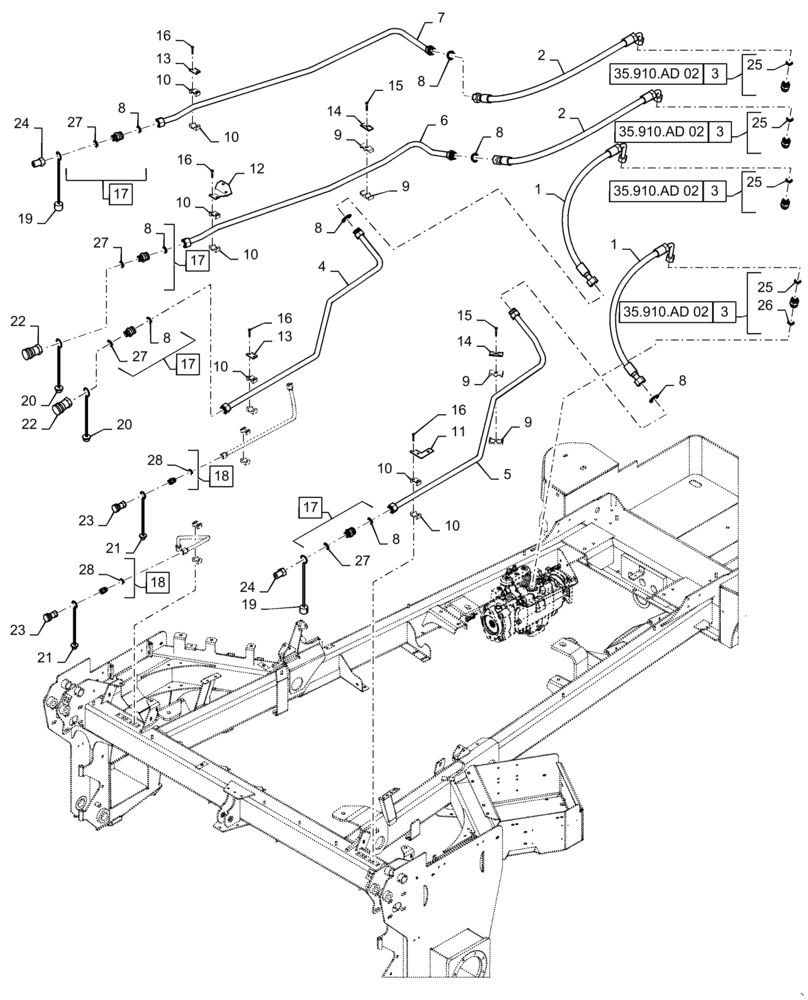 Схема запчастей Case IH WD1203 - (35.910.AF[02]) - HYDRAULIC SYSTEM, DRIVE, DRAPER. 4 CYLINDER (35) - HYDRAULIC SYSTEMS