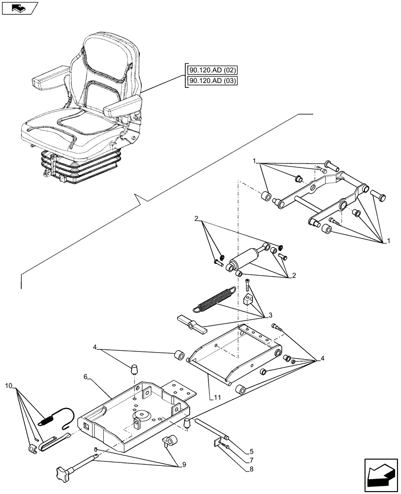 Схема запчастей Case IH FARMALL 105U - (90.120.BB[02]) - STD + VAR - 391962 - DRIVER SEAT, SEAT, MECHANICAL SUSPENSION, COMPONENTS (90) - PLATFORM, CAB, BODYWORK AND DECALS