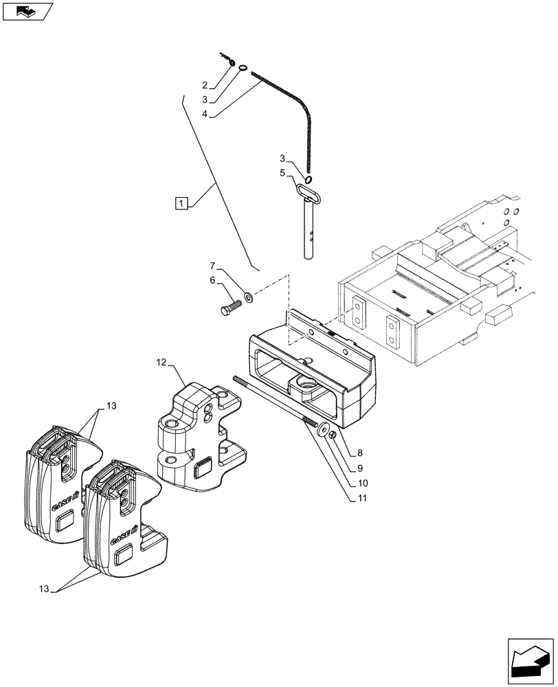 Схема запчастей Case IH FARMALL 105C - (39.140.AF[05]) - VAR - 334215 - FRONT WEIGHT CARRIER, BALLAST (160KG) (39) - FRAMES AND BALLASTING
